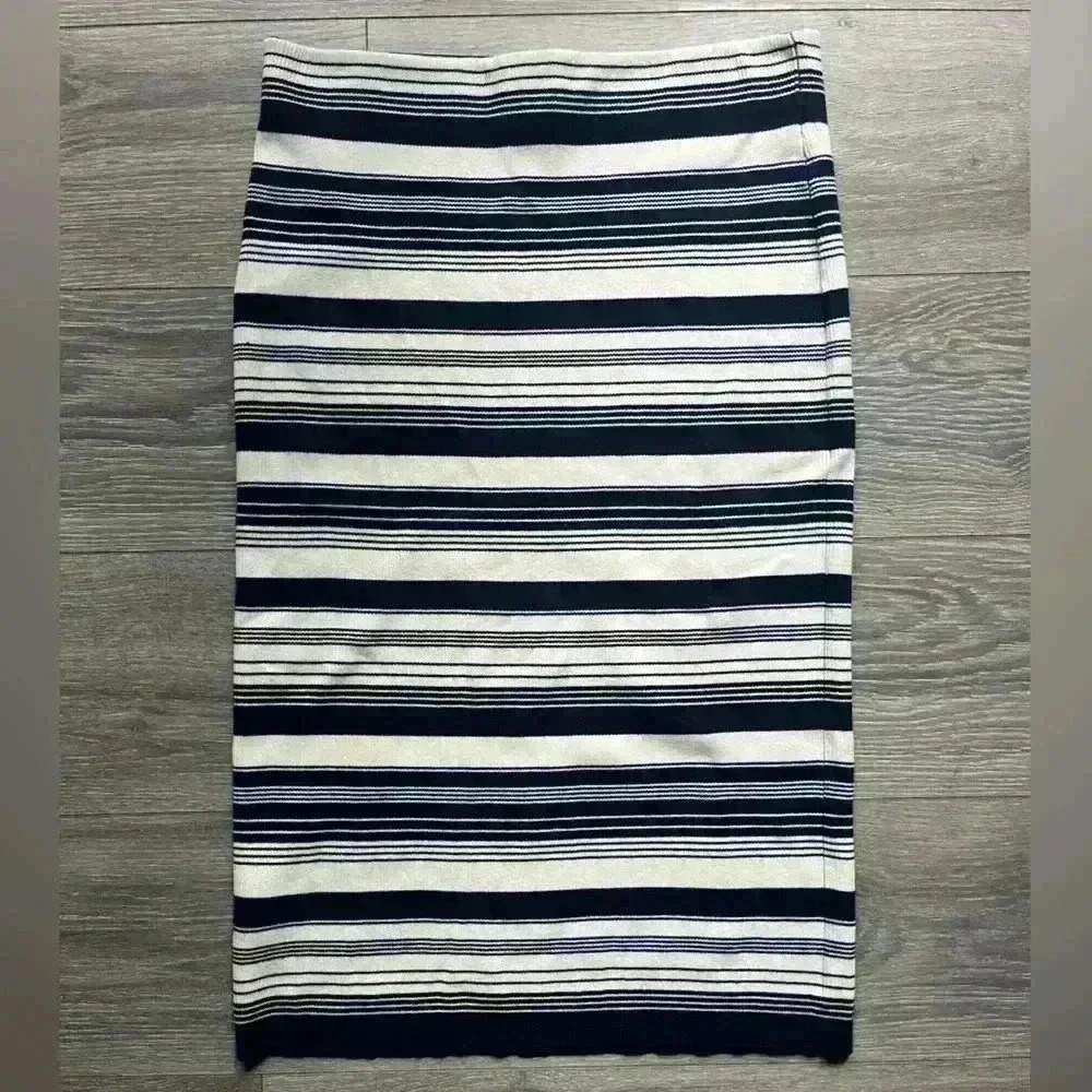 Lauren Ralph Lauren Blue Cream Striped Pencil Skirt Stretch Size L Career Work